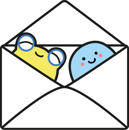 Illustration de la page contact. Pote et Henry sont dans une enveloppe