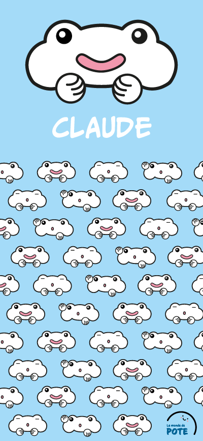 Fond d'écran pour téléphone mettant en avant le personnage "Claude". Il est présent à de nombreuses reprises sur un fond blanc. C'est un petit nuage souriant.